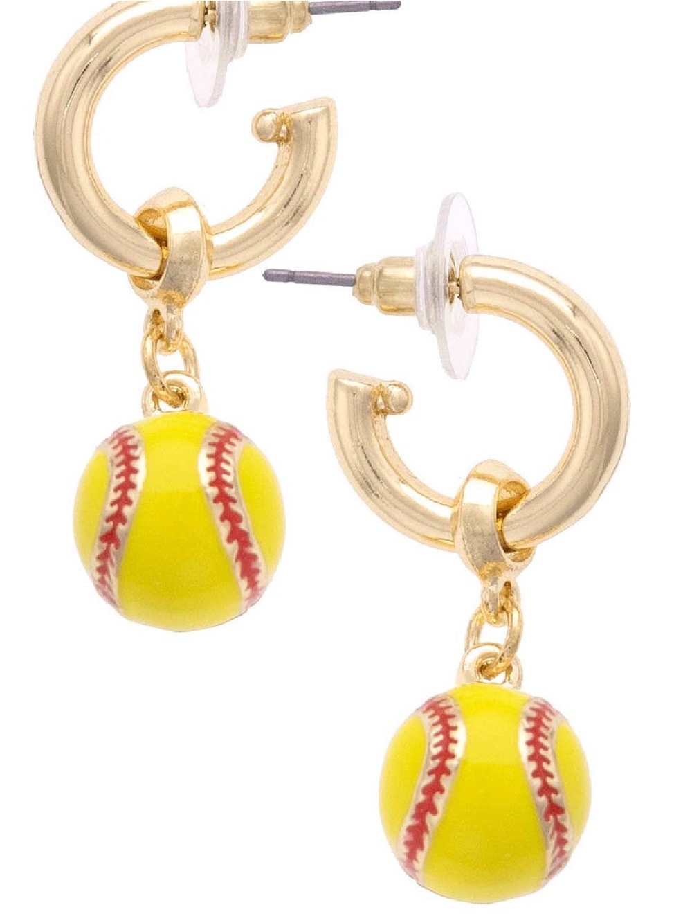 Gold Hoop Earrings with Yellow Softball Charm - Unbranded